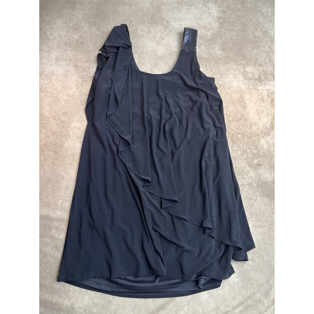 Betsy & Adam Navy Blue Jersey Dress Sequin Shoulder Women's Size 14W - Picture 4 of 7